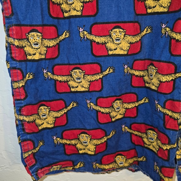 SUPER MASSIVE Mens XLARGE Blue Red Rampage Monkey Graphic SS Button Up Shirt - Picture 4 of 6